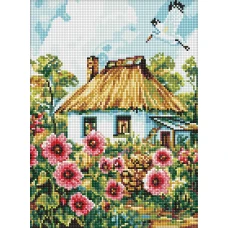 Алмазна мозаїка "Ідейка" /AMO8266/ "Мальви біля хати" 30х40см