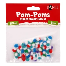 Помпони "SANTI" /955446/ двокольорові, мікс 5 кольорів, d-8мм, 50шт./уп (1/12)