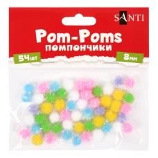 Помпони "SANTI" /955440/ з люрексом голографічним, кольорові, d-8мм, 54шт./уп. (1/12)