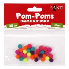Помпони "SANTI" /955450/ неонові кольори, асорті, акрил, d-8мм, 30шт./уп (1/12)