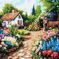 Картина по номерам "Идейка" /KHO6382/ "Цветы у хижины" 30*30см