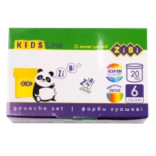 Гуаш "ZiBi"  6 кол. 20мл /ZB.6603/ в карт.коробці, KIDS Line (1/12/72)