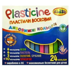 Пластилін "CLASS" "Чисті руки Дивовижні" 24 кол. /7655/ восковий, ECO, 400 гр.,квадр (1/30)