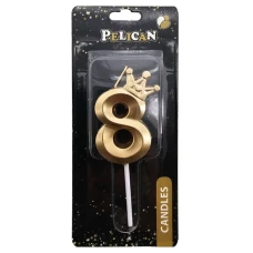 Свічка для торту "Pelican" /863108/ цифра 3D з короною "8", золото 6см (1/12) Свічка для торту "Pelican" /863108/ цифра 3D з короною "8", золото 6см (1/12)