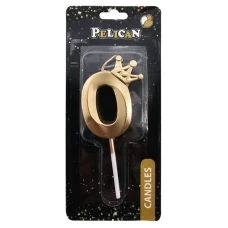 Свічка для торту "Pelican" /863100/ цифра 3D з короною "0", золото 6см (1/12) Свічка для торту "Pelican" /863100/ цифра 3D з короною "0", золото 6см (1/12)
