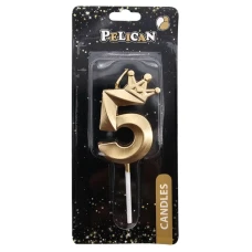 Свічка для торту "Pelican" /863105/ цифра 3D з короною "5", золото 6см (1/12) Свічка для торту "Pelican" /863105/ цифра 3D з короною "5", золото 6см (1/12)
