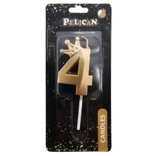 Свічка для торту "Pelican" /863104/ цифра 3D з короною "4", золото 6см (1/12) Свічка для торту "Pelican" /863104/ цифра 3D з короною "4", золото 6см (1/12)