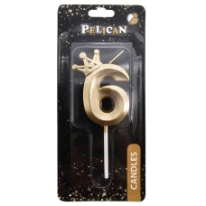 Свічка для торту "Pelican" /863106/ цифра 3D з короною "6", золото 6см (1/12) Свічка для торту "Pelican" /863106/ цифра 3D з короною "6", золото 6см (1/12)