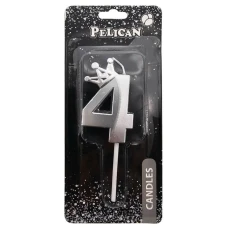 Свічка для торту "Pelican" /863114/ цифра 3D з короною "4", срібло 6см (1/12) Свічка для торту "Pelican" /863114/ цифра 3D з короною "4", срібло 6см (1/12)