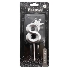 Свічка для торту "Pelican" /863118/ цифра 3D з короною "8", срібло 6см (1/12) Свічка для торту "Pelican" /863118/ цифра 3D з короною "8", срібло 6см (1/12)