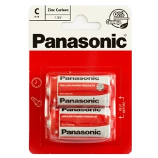 Батарейка "Panasonic" /R-14/2bl/809/ сольова, 1,5V, бочонок. 50*26,2мм червона (2/24)