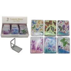 Дзеркало косметичне /1256-5/  "Метелики-сипкі блискітки" прямокутне 8 * 6см, мікс (12/288)
