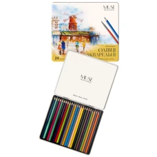 Олівці кольорові "MUSE" 24 кол. /103M-24/ акварельні шестигранні,з пензликом металева коробка (1/10)