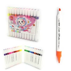 Фломастери "JO" /240-24/ "Mouse" 24кол. двостор. флом. трикутн. корп.,165мм тонк/скошен након,plastіc Box (1/14)