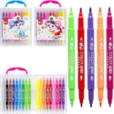 Фломастери "JO" /249-18/ "Mouse" 18кол. двостор. 125мм пензлик/тонк, plastіc box (1/30)