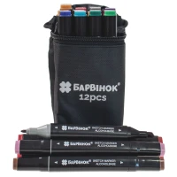 Набір скетч маркерів 12кол. "Барвінок" /5-401-12/ спиртові, ДВОСТОРОННІ (круглий+скошений), в сумці на блискавці (1/96)
