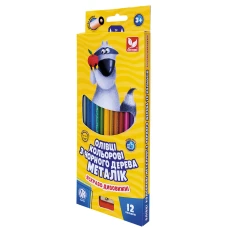 Олівці кольорові "Школярик" 12 кол. /312114002-UA/ круглі з чорн/дерева Металік, чинка (1/12)