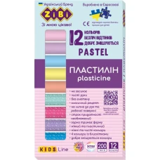 Пластилін "ZiBi" PASTEL 12 кол. /ZB.6240/ 200г, (8 пастель + 4 глітер), KIDS Line (1/24)