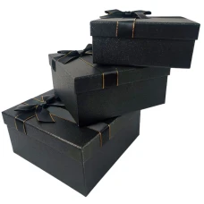Коробка подарункова /271001/ чорна квадратна блискуча 3шт/упак,19,5х19,5х9,5-15,5х15,5х6,5 см