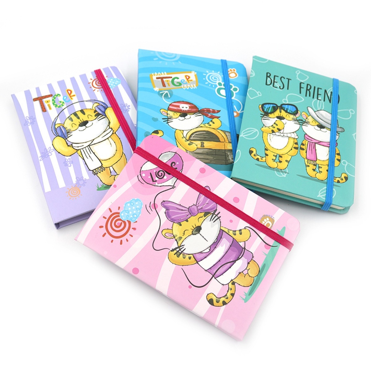 Notebook on rubber band 10.5*14.5 cm "JO" /BD64944/ "Tiger" mix4 (1)