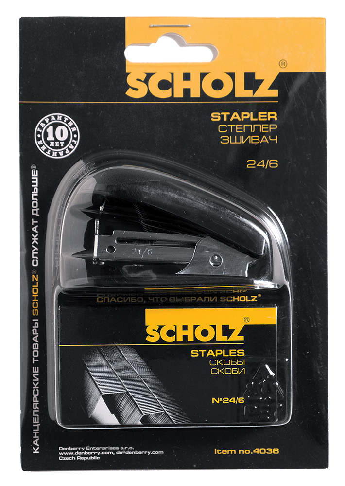 Stapler No. 24/6, +1000 staples, 20 sheets. "SCHOLZ" 4036, 20mm, MINI, Black (1/24)
