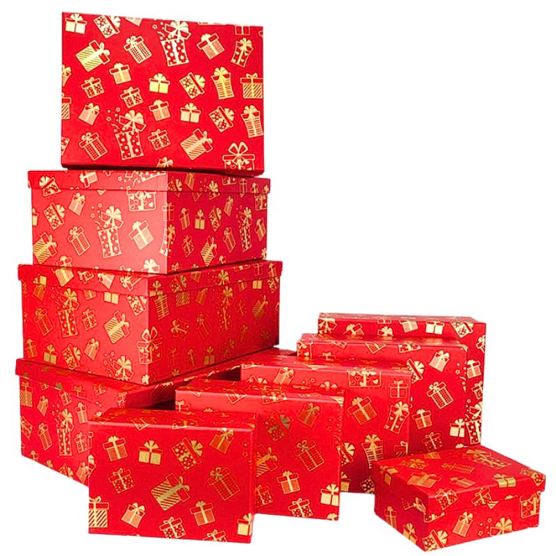 Gift box /271314/ rectangular "Golden gifts" 10 pcs/pack, 37x27x11-14x10x5 cm