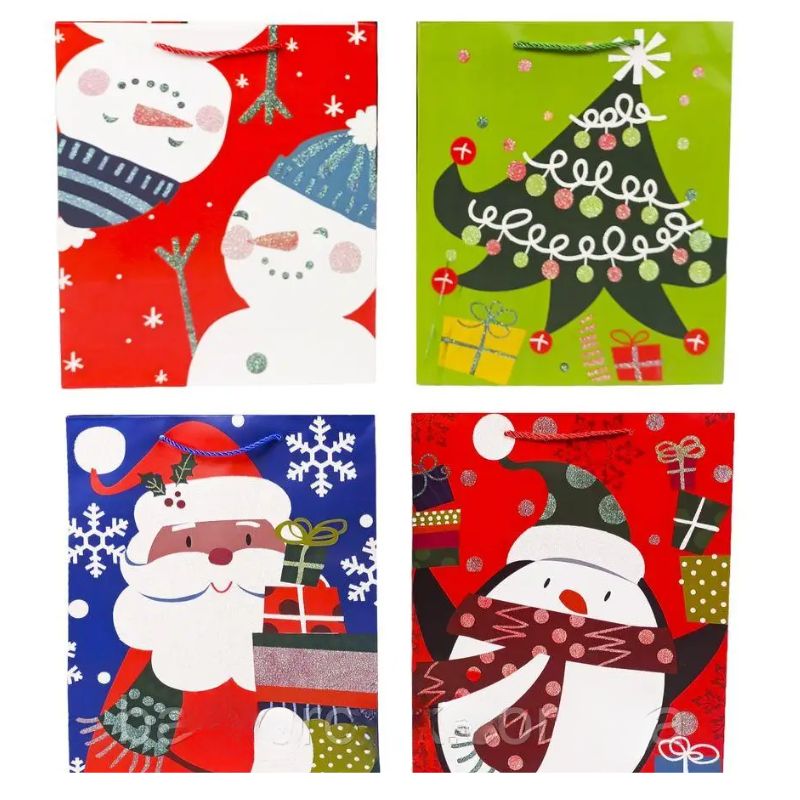Пакет подарунковий "Unison" /EF-2331L-4/ "Новорічний" 4 диз., глітер  26*32*10см (12)