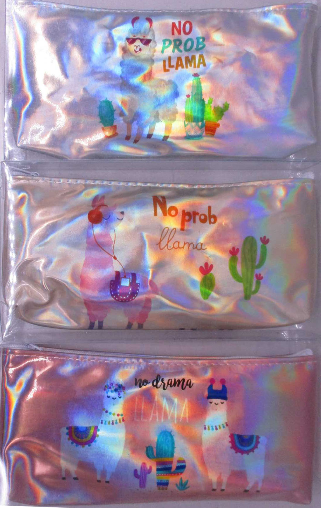 Pencil case-cosmetic.holographic.-shuttle /527-5/ "Llama" 3 versions, pack.PVC (1/12)