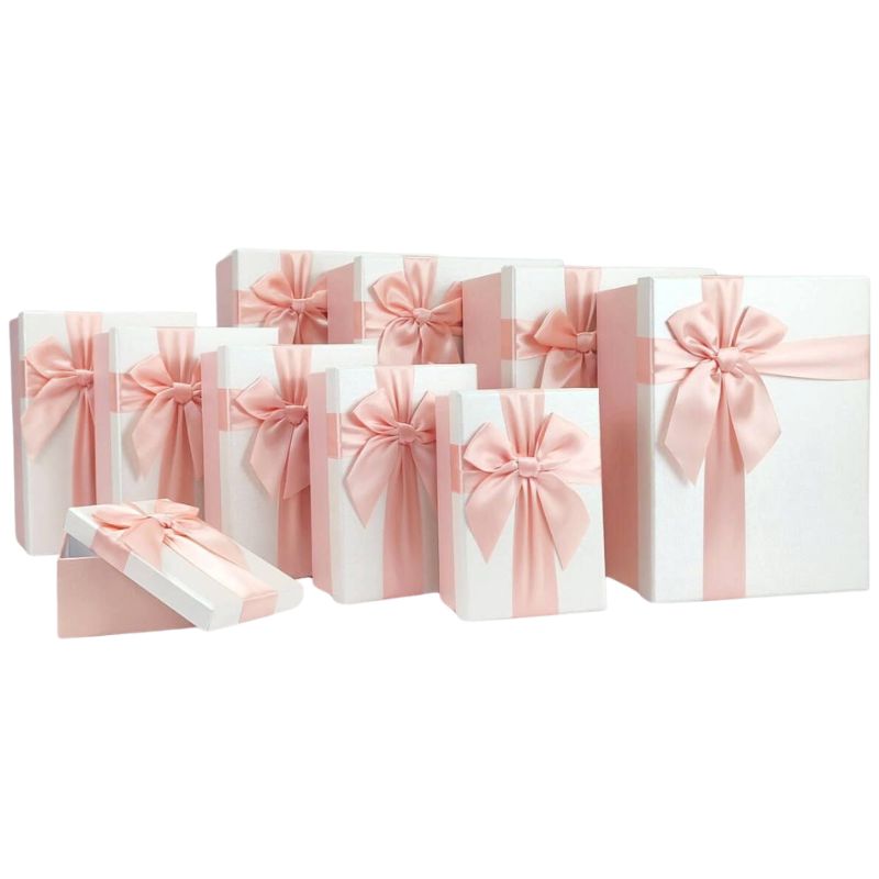 Gift box /271270/ Peach bow, rectangular 10 pcs/pack, 34x26.5x11-15.5x10x5cm