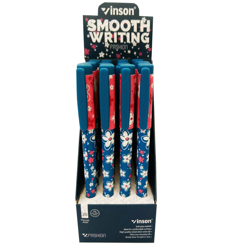 Oil pen "Vinson" /A18/ "Flower" softtouch 0.7mm, blue (20)