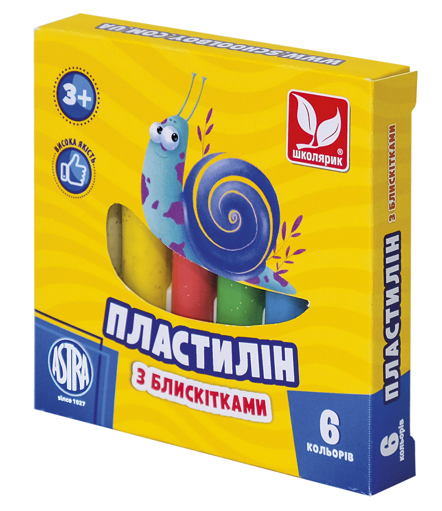 Пластилін восковий "Школярик"  6 кол. круглий з блискітками /303109001-UA/ 78 г (1/26)