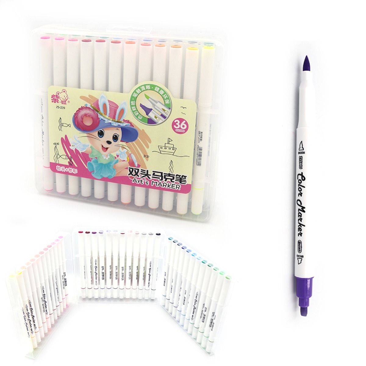 Felt-tip pens "JO" /239-36/ "Mouse" 36 pcs. triangular housing, plastic box (1/6/36)