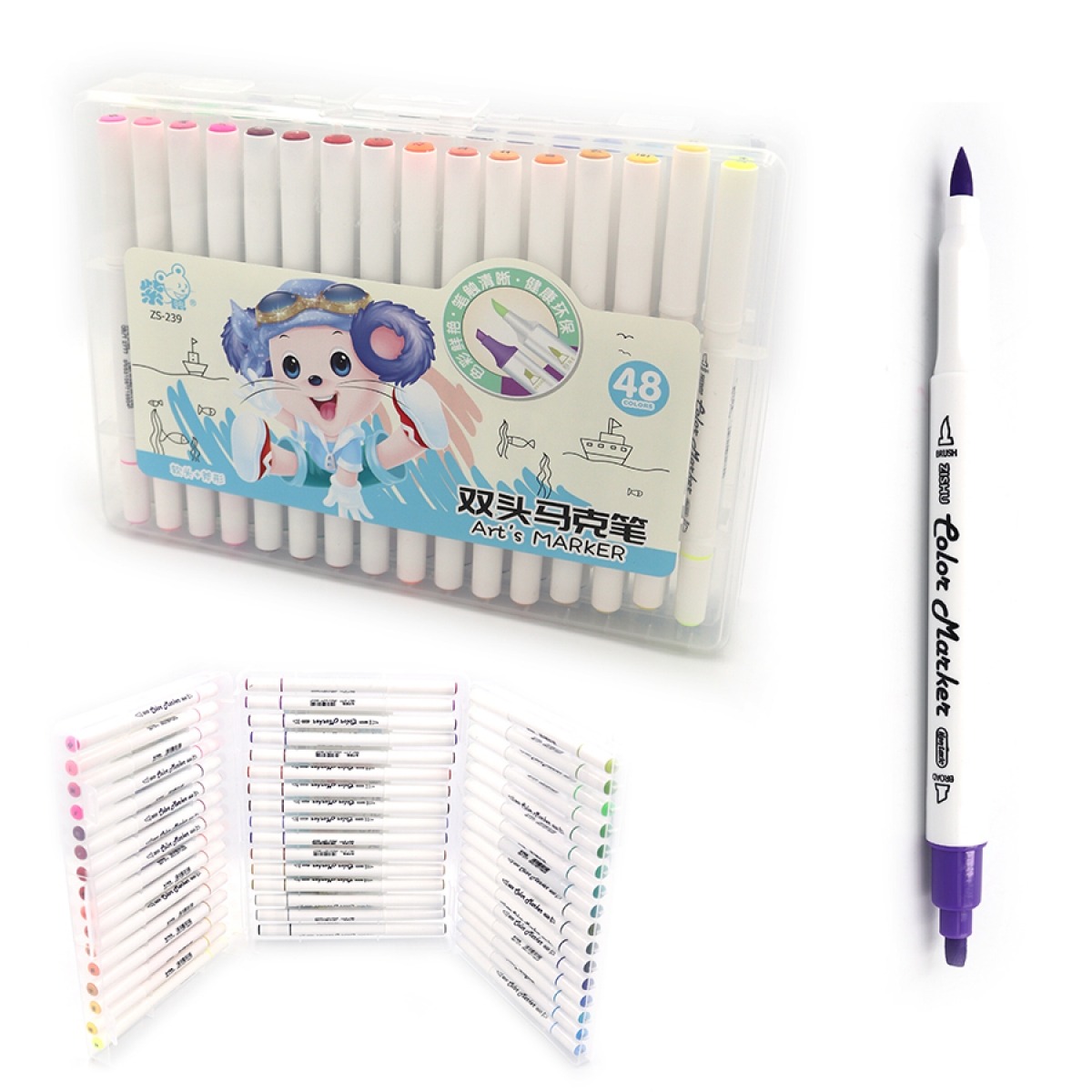 Felt-tip pens "JO" /239-48/ "Mouse" 48 pcs. triangular housing, plastic box (1/7/28)