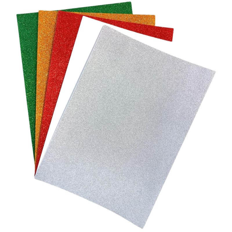Flexica (foamiran) "Art studio of Happines" /GL-EVA-1,5-ADH-MIX/ Glitter with glue, 1.5 mm MIX (5 sheets in a pack) (1/200)