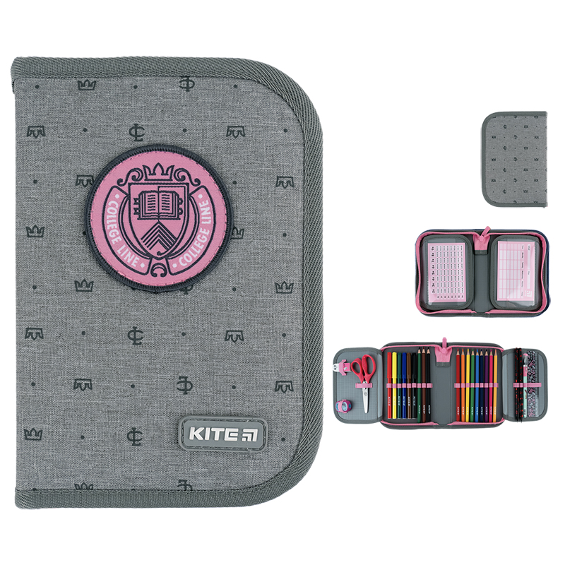 Pencil case "Kite" /K24-622H-1/ 1 compartment, 2 compartments, with filling 622H College Line girl (67038) (1/42)