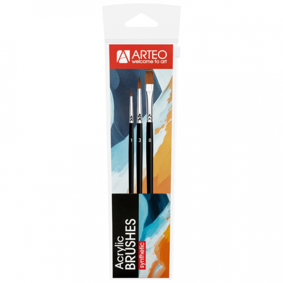 Set of brushes "Arteo" No. 1, synthetic, 3 pcs., round (No. 1, 3), flat (No. 8), k.r.