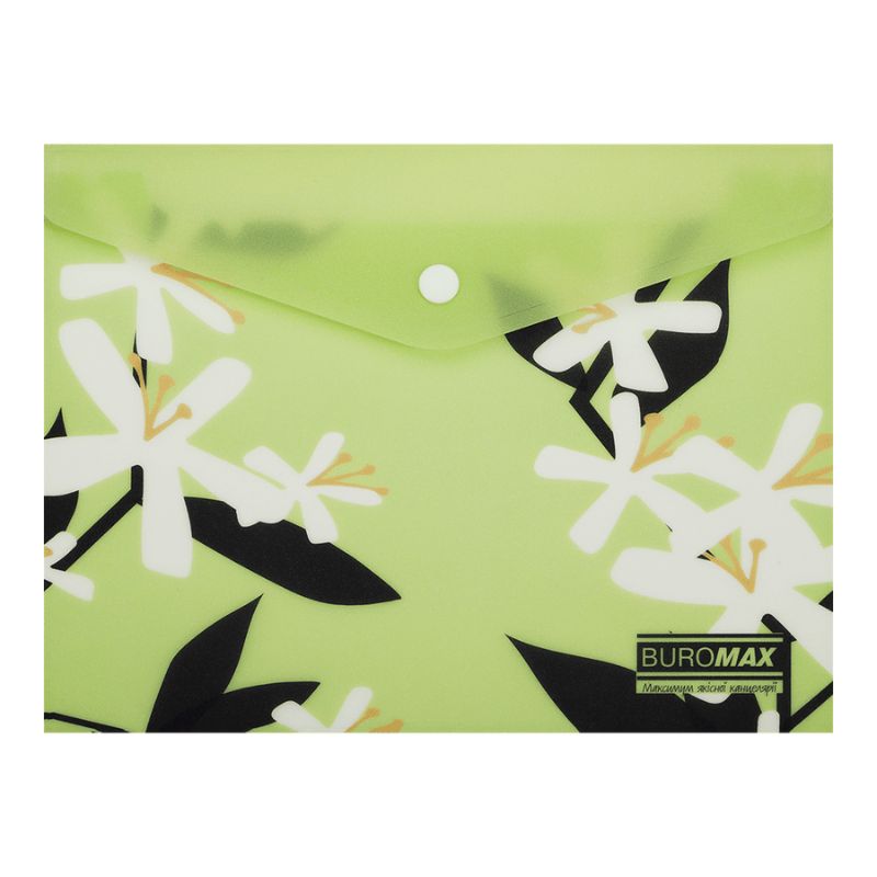 Button-envelope folder A5 "BuroMAX" /BM.3919-15/ matte. plastic, ARABESKI, light green (12/360)