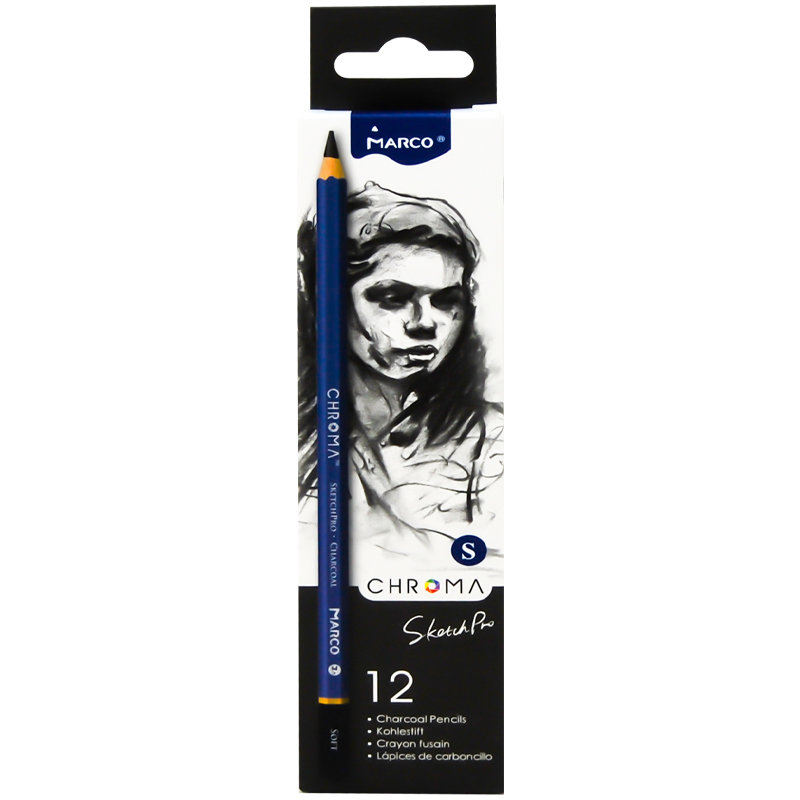 Charcoal pencils 8040S-12CB "Chroma", Soft-soft, hexagonal, 12pcs/pack (1/12/240)
