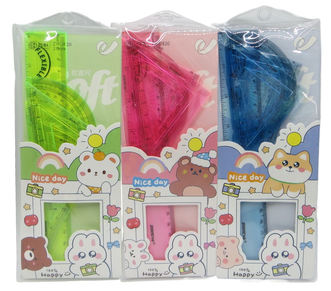 Set of rulers "Flex" /ZH-3820/ "Nelomayka" 4 items (line - 20 cm, triangle - 2 pcs., protractor) "Animals" PVC (1/30)