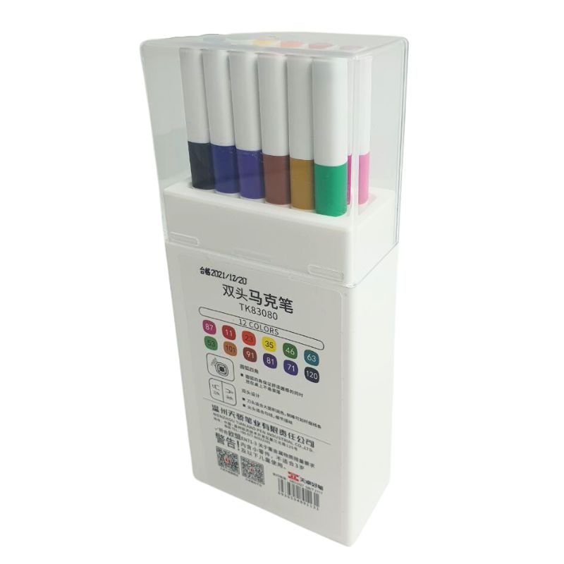 Sketch Marker double-sided "JO" /TK83080-12/ square. beveled/round. thin. 12pcs/set plast. container with handle (1/12)