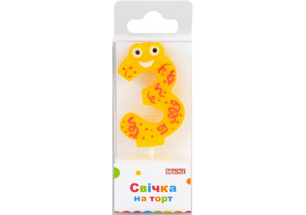 Candle - number "Maxi" /MX622053-3/ "3" 4.5 cm (1/24)