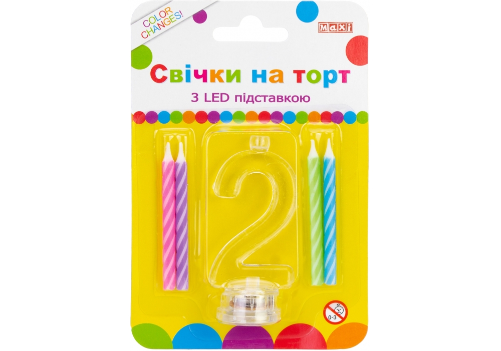 Набір свічки +цифра LED "Maxi" /MX701007-2/ "2" , що світиться (1/12)