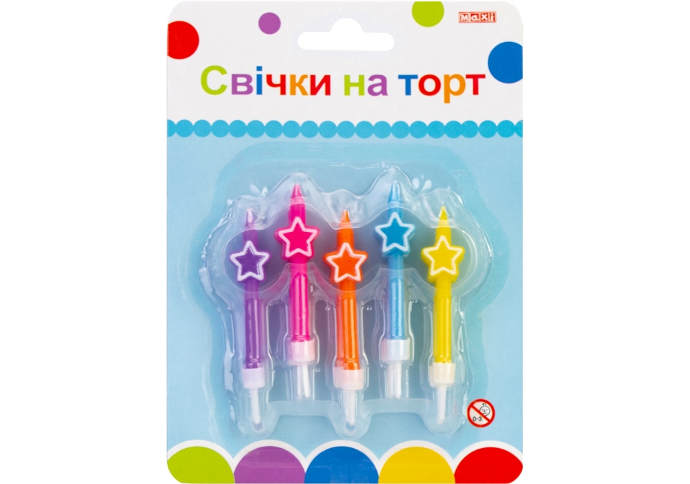 Набір свічки на торт "Maxi" /MX620148/ "Зірки" 6шт (1/12)