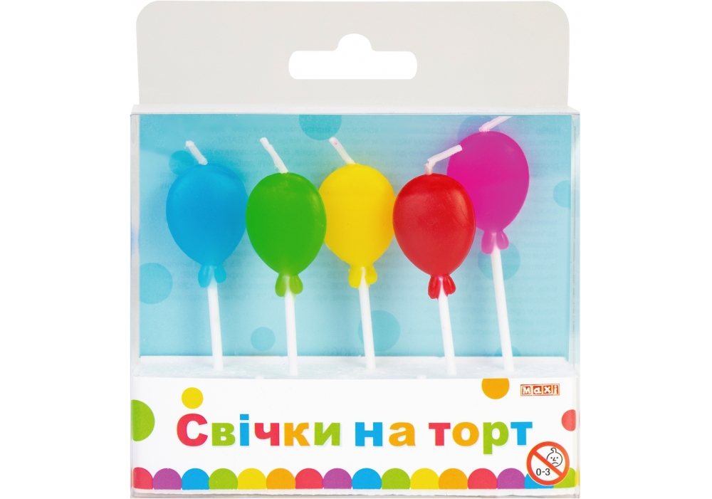 Набір свічки на торт "Maxi" /MX629065/ "Balloons"  5шт (1/24)