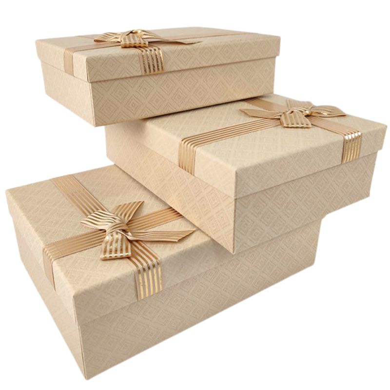 Gift box /271029/ beige rectangular matte 3pcs/pack, 29x21x9.5-23x17x6.5 cm