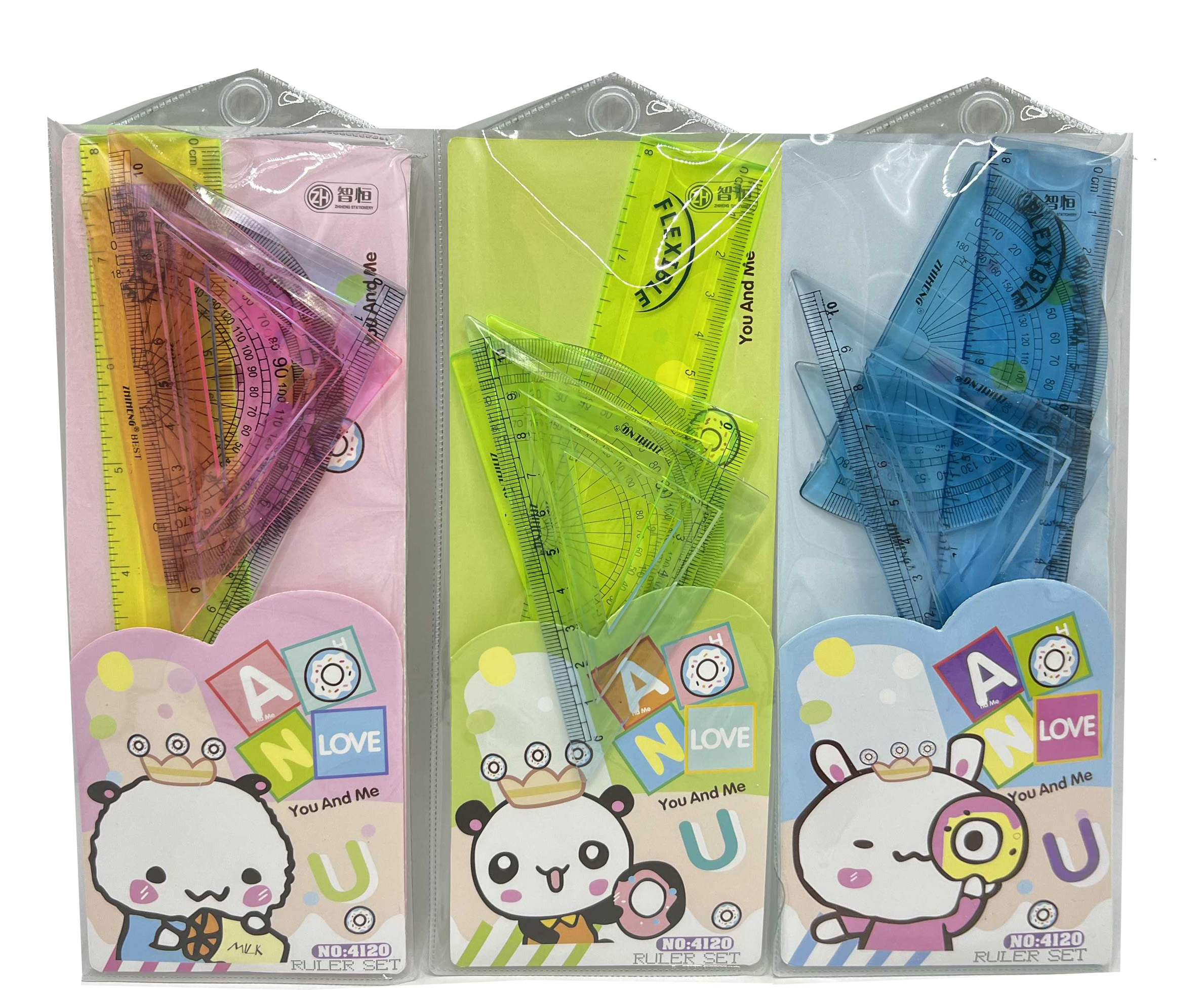 Set of rulers /ZH-4120/ 4 items. puzzle (line-20 cm, triangle-2 pcs., protractor) "Animals in the crown" in a PVC package (1/30)