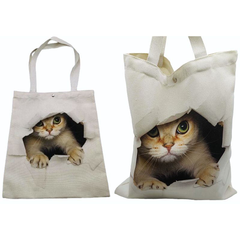 Shopper bag /1913-13-A/ with "Interested Cat" button 34*39cm, mix (1/12)