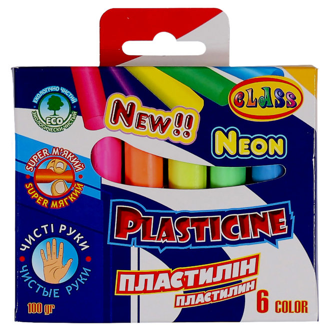 Plasticine "CLASS" "Clean hands" 6 pcs. /7630/ NEON 100g. (1/80)
