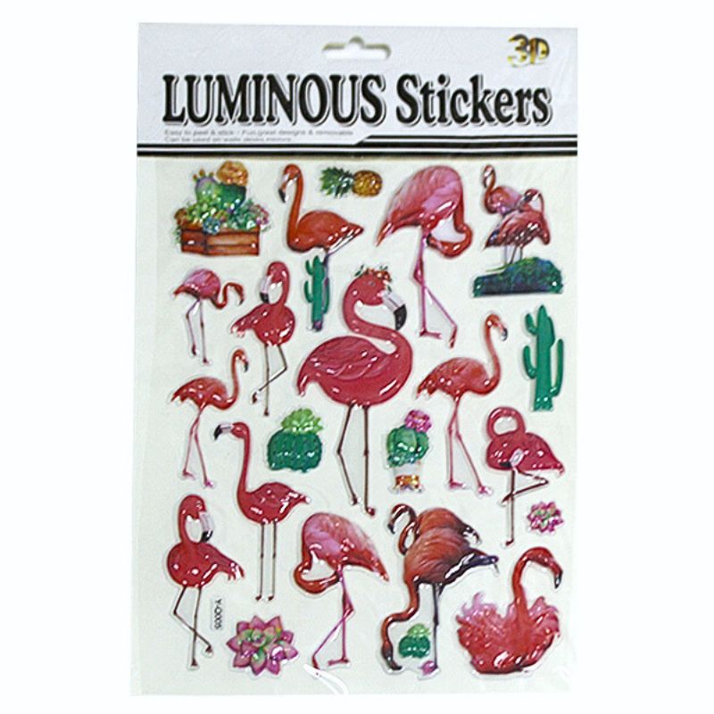 Plastic embossed fluorescent sticker /Y-Q005/ 10*30cm "Flamingo" (12)