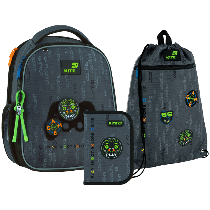 "Kite" set /SET_K26-555S-5/ backpack + pencil case + shoe bag 555 Good Game (1/4)